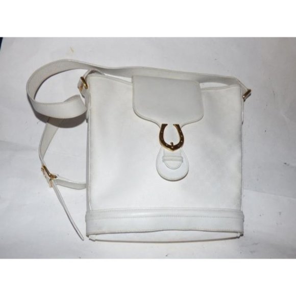 Gucci Vintage White Bucket Bag Small G Logo Coated Canvas And White Leather - Picture 10 of 12